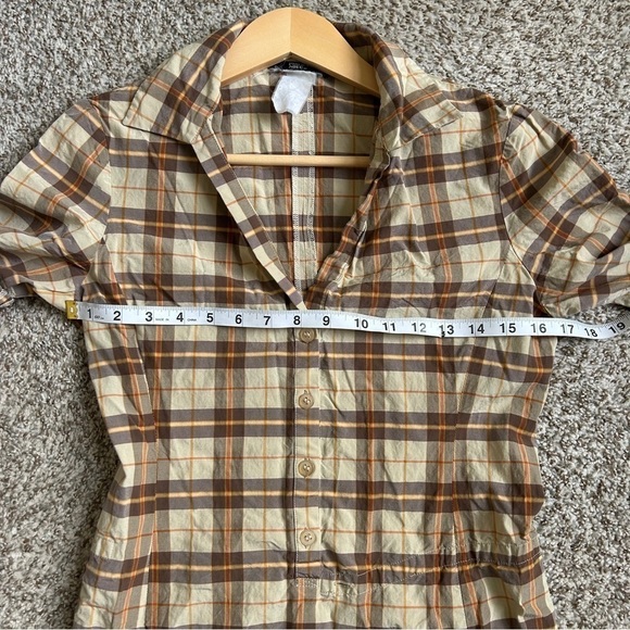 Philippe Adec Vintage Plaid Mini Dress Casual Brown Tan Small 90s Retro - Picture 4 of 7